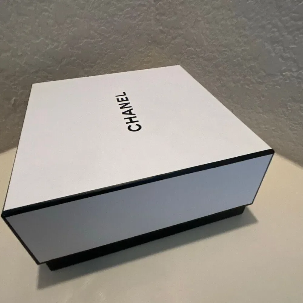 Chanel Square Box White Black Logo Luxury Decor Storage Display Giftbox 8.5x8.5